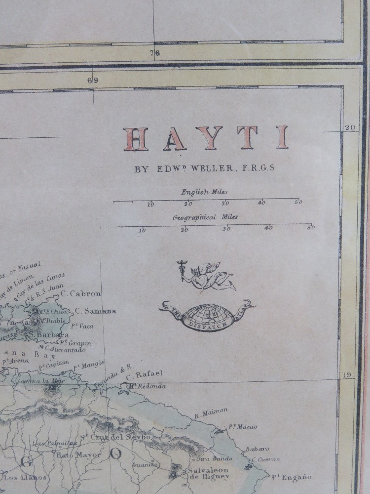 Map; Hayti and Jamaica engraved by Edward Weller, handcoloured, - Image 4 of 6