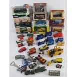 A collection of scale model vehicles inc Corgi Tramway Classics Leeds tram, Mobil, Bentley 4.