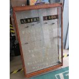 A good oak wall display cabinet with twin sliding glass doors marked upon 'Albert Crow Fishing