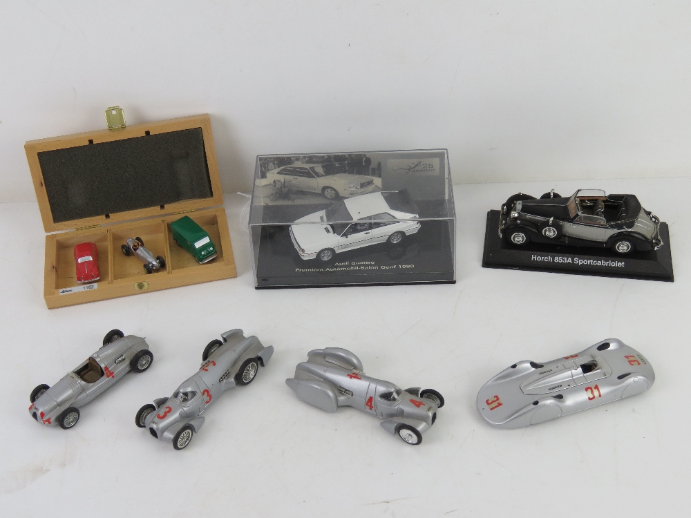 A quantity of scale model vehicles inc a set of four Italian made Audi Land Speed record holding