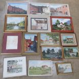 A large quantity of original paintings of various scenes in Milton Keynes, mostly Stony Stratford,