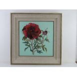 A framed three dimensional woolwork embroidery Peony,
