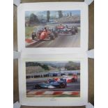 Two limited edition Alan Fearnley prints being 'Alesi - Ferrari 105' - Alesi on his way to his