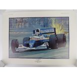 A Terence Woods Commemorative Edition F1 print 'Artist Impression' having been stored in a tube.