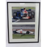 A hand signed photograph of Jaques Villeneuve, framed.