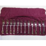 To match above lot; A set of twelve HM silver dinner forks in roll,