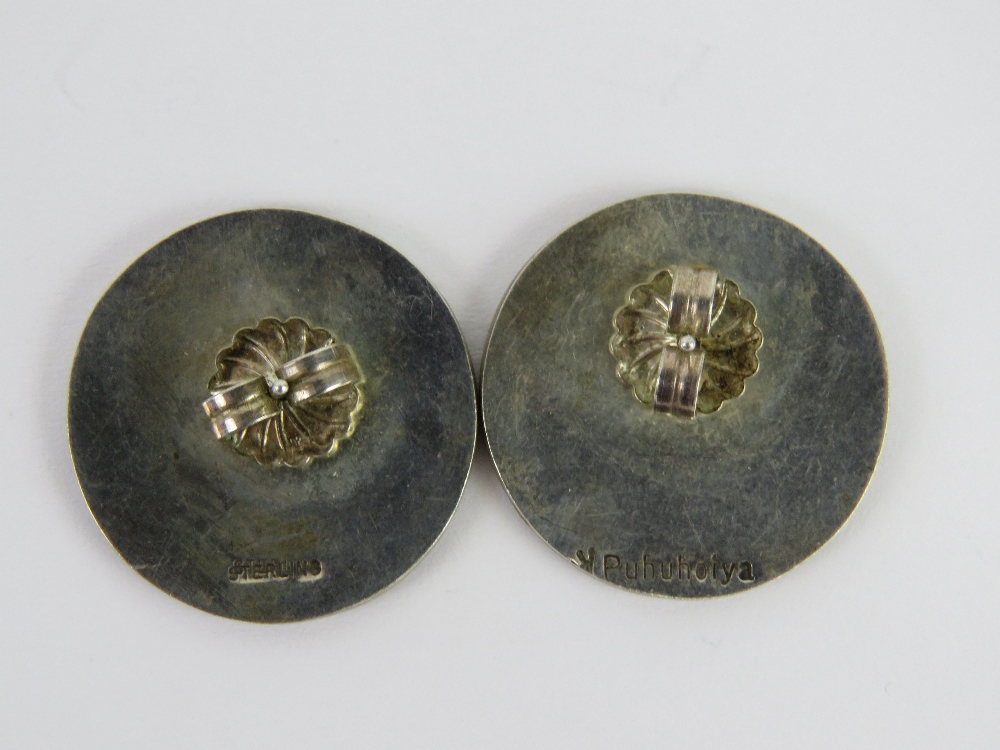 A pair of Native American sterling silver earrings having designer mark Puhuhoiya, 2.7cm dia. - Image 2 of 3