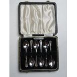 A boxed set of six HM silver teaspoons. Total weight 42g.