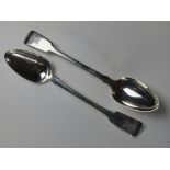 To match above lot; Two HM silver serving spoons,