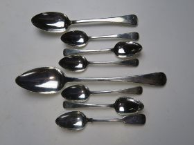 Eight assorted HM silver spoons bearing matching monograms and consisting; one serving spoon,