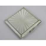 A HM silver and guilloche enamel compact in the Art Deco style by Henry Clifford Davis of