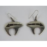 A pair of Native American silver earrings in the form of bears, each approx 3.