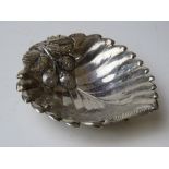 A continental silver dish in the form of a leaf having fruit design upon, stamped 830, approx 11.