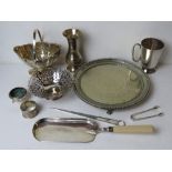 A silver plated crumb scoop having HM silver collar,