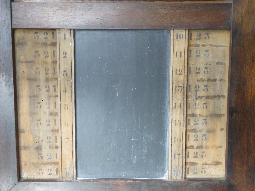 An antique wall hanging snooker or pool scoreboard inc abacus bead counting rails and chalkboard. - Image 3 of 4
