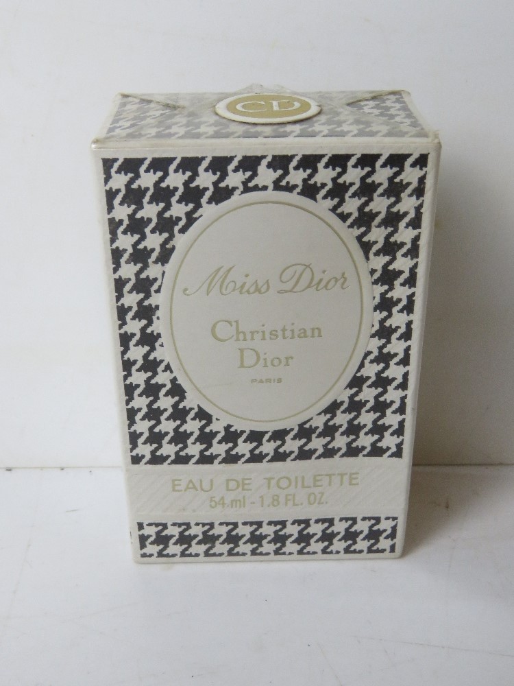 A vintage as new in box Chanel Miss Dior perfume, unopened cellophane.