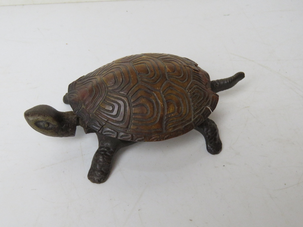 A clockwork tortoise, shell a/f, having hemispherical bell approx 15cm in length. - Image 2 of 3