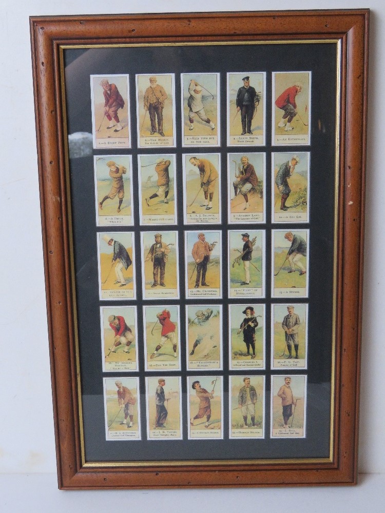 A framed montage of Cope's golfers cigarette cards, overall size 31 x 47cm.