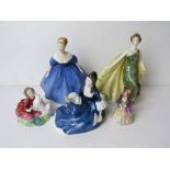 Five Royal Doulton figurines being 'Alexandra', 'Rosalind', 'Nina',
