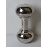 A silver plated Asprey novelty cocktail shaker in the form of a dumbell,