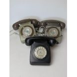 Three vintage telephones inc black Post Office phone and two avocado BT phones.