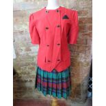 A c1980s blazer and tartan skirt suit, j