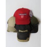 Four baseball caps inc Browning, Wigens,