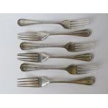 A set of six Victorian hallmarked silver forks bearing London hallmark upon and weighing 309.8g / 9.