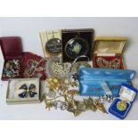 A quantity of assorted costume jewellery and collectables to include a silver heart pendant on