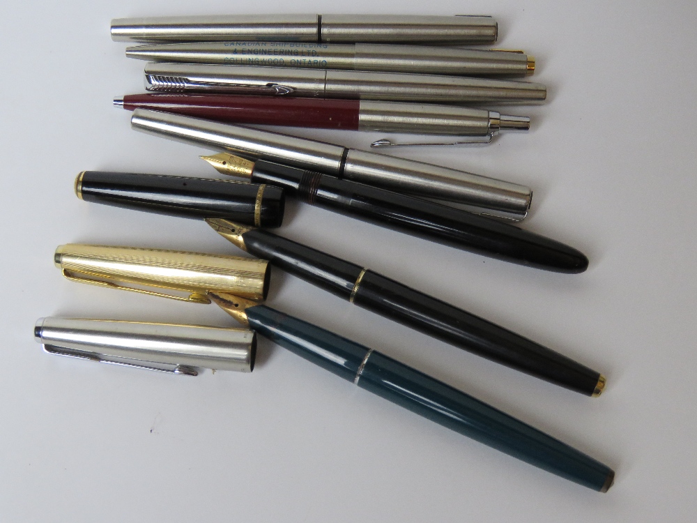 Three Parker fountain pens, each having 14ct gold nib, two a/f.