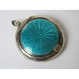 A HM silver Art Deco pill pot having turquoise guilloche enamel and engine turned decoration,