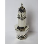 A Walker & Hall HM silver sugar caster of octagonal form, hallmarked for Sheffield 1925,