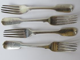 A set of four hallmarked silver forks bearing London hallmark upon and weighing 290.1g / 9.33ozt.