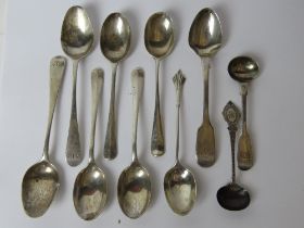 A quantity of assorted HM silver teaspoons and salt spoons, total weight 107.5g / 3.46ozt.