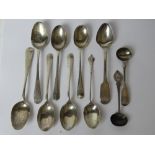 A quantity of assorted HM silver teaspoons and salt spoons, total weight 107.5g / 3.46ozt.