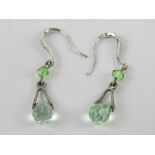 A pair of silver and green crystal earrings, stamped 925, 3.7cm drop.