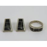 A set of Sterling silver and black onyx Native American jewellery comprising ring size S and