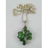 A silver and green gemstone cluster pendant, 3.1cm inc bale, stamped 925, on silver chain.