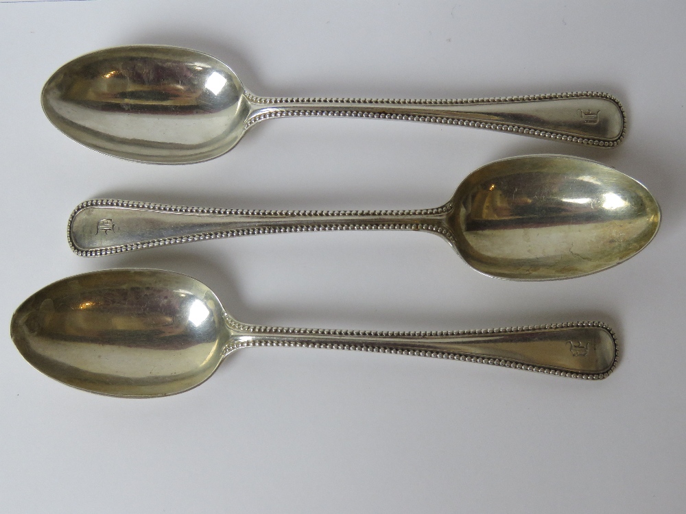 A set of three Victorian HM silver tablespoons bearing London hallmarks upon and weighing 151.