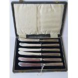 A set of six HM silver handled butter knives, silver plated blades, hallmarked for Sheffield 1924,