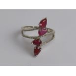 Silver and pink stone ring, size P, stamped 925.