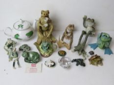 A Villeroy & Boch crystal frog figurine together with a Royal Worcester frog figurine and various