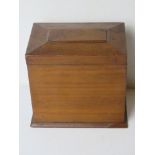 A mahogany box having green baize fitted compartment within, corner a/f, approx 23.5cm wide.