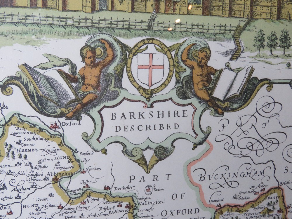 A contemporary print of a Berkshire map dated 1350, framed and glazed, overall size 61 x 49cm. - Image 2 of 3