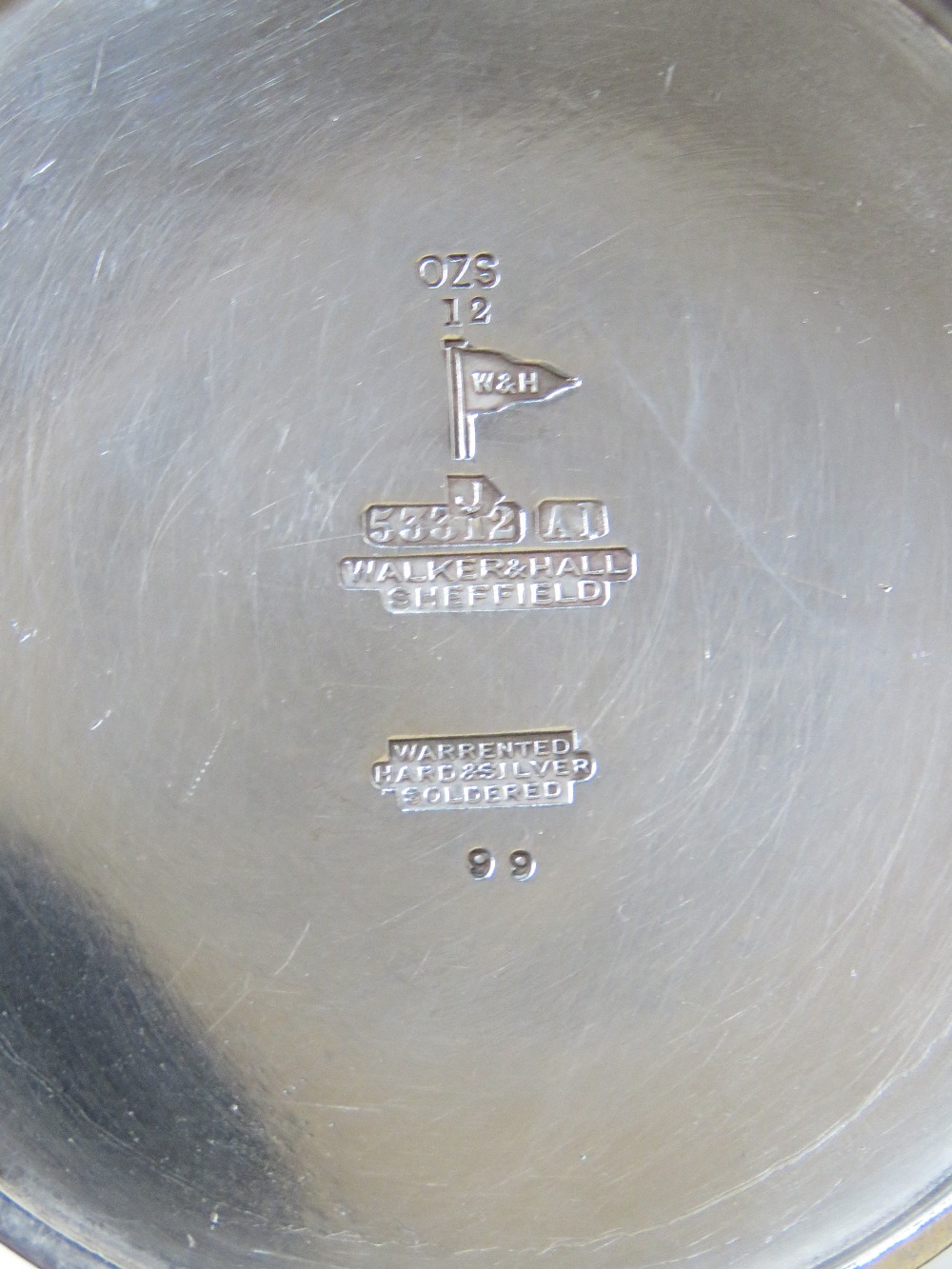 A Walker and Hall silver plated five piece tea service comprising tray, milk, sugar, - Image 3 of 3