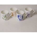 A set of four contemporary hand decorated coffee cans by Vincent Van Doodle and having famous