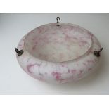 An early 20thC glass ceiling light shade in pink and white.