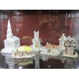 Six Coalport building figurines inc village church, village school, the Summer House,