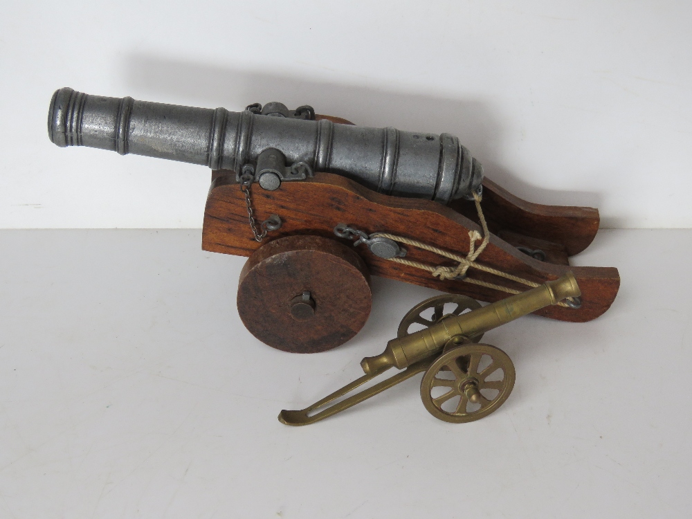 A decorative tabletop cannon having wood