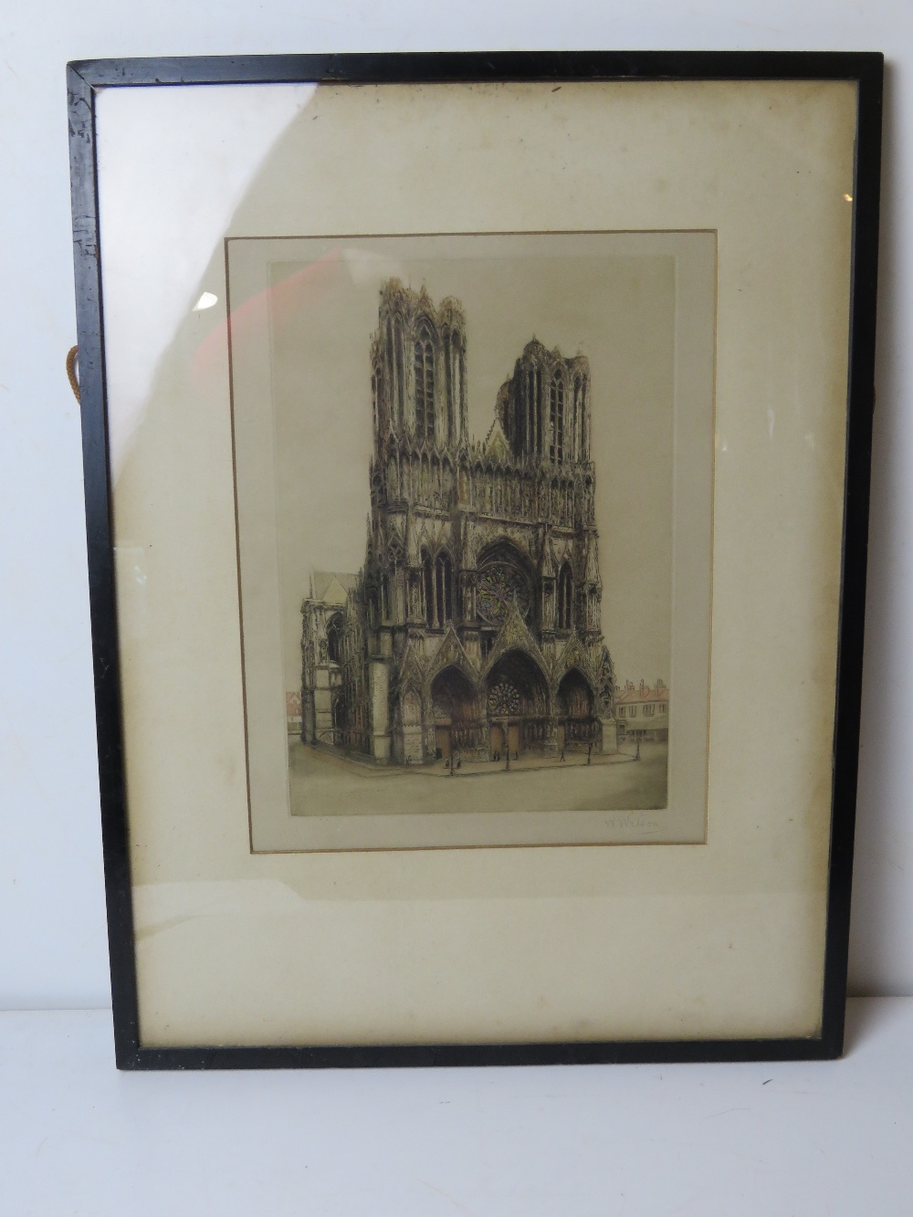 A signed print of a W Watson sketch of Notre Dame, framed and glazed. - Image 2 of 3